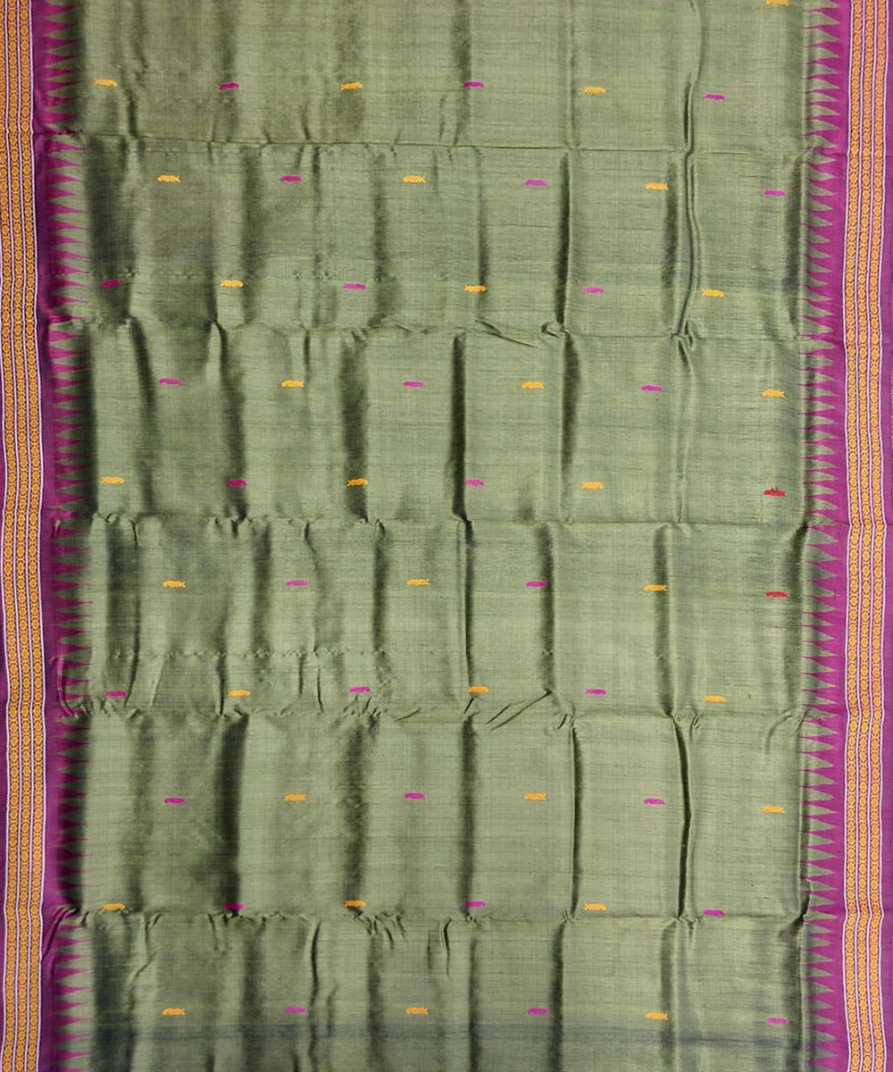 Olive green magentatussar silk handloom gopalpur saree