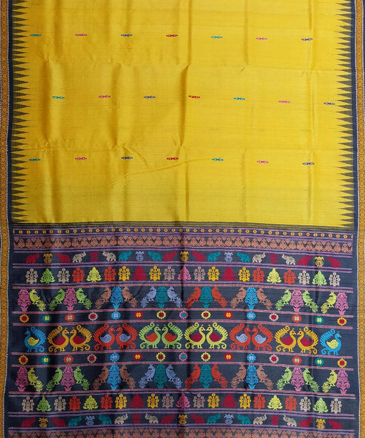 Yellow black tussar silk handloom gopalpur saree