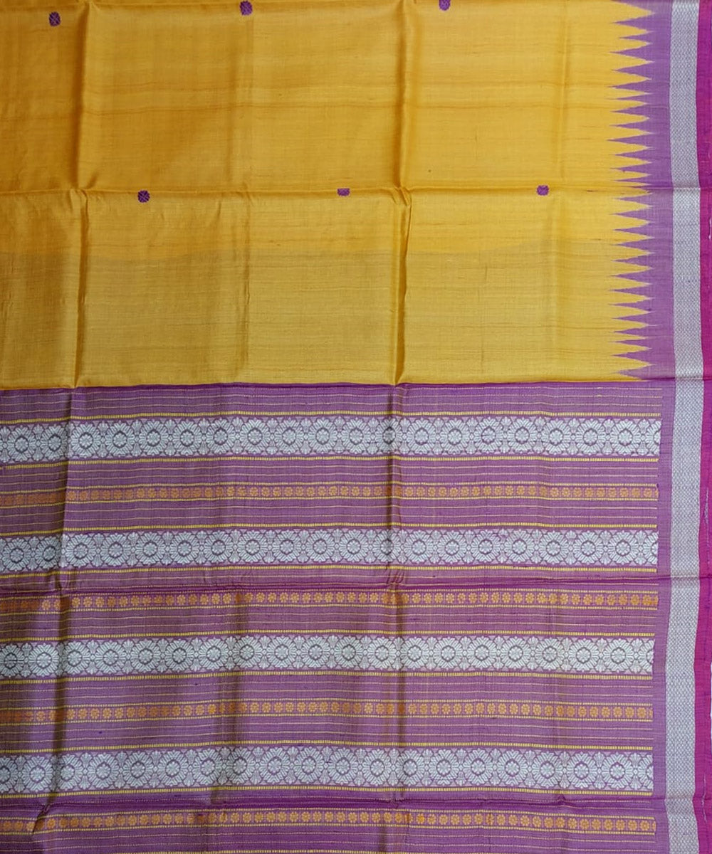 Yellow brown tussar silk handloom gopalpur saree