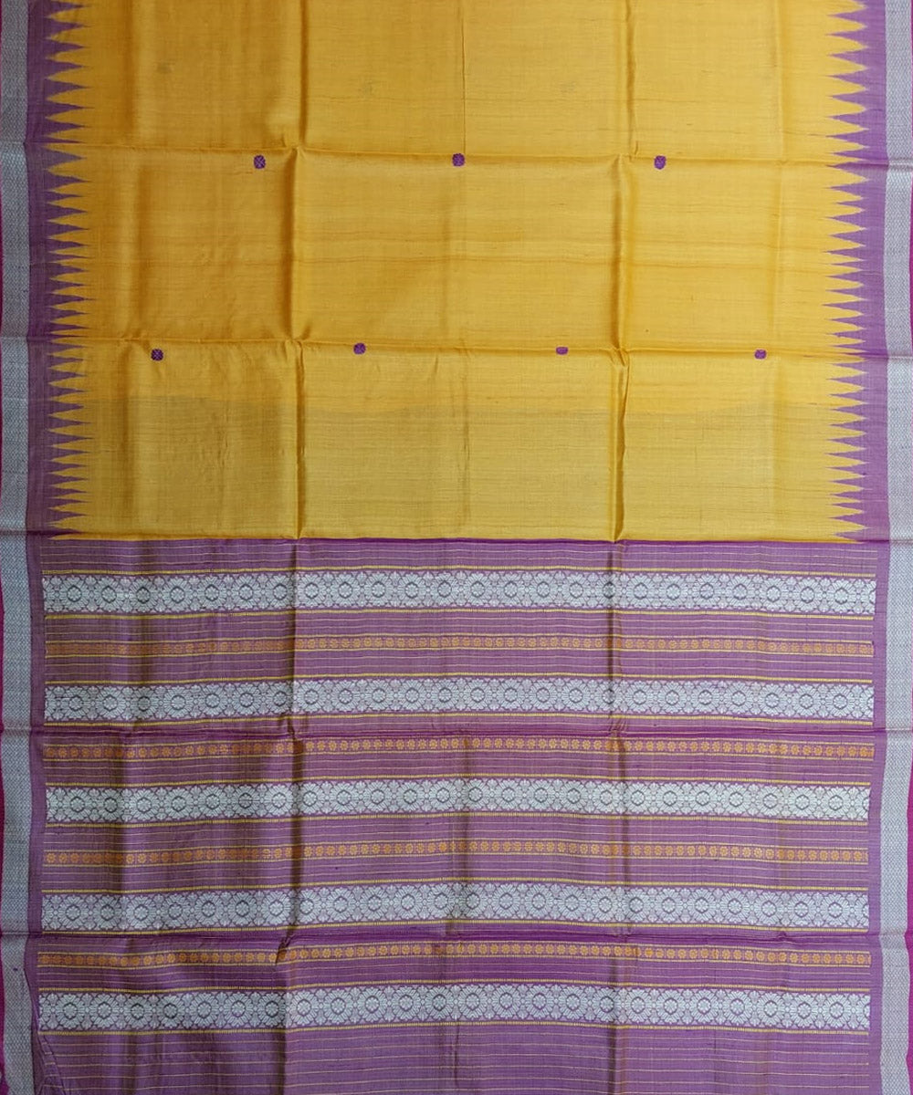 Yellow brown tussar silk handloom gopalpur saree