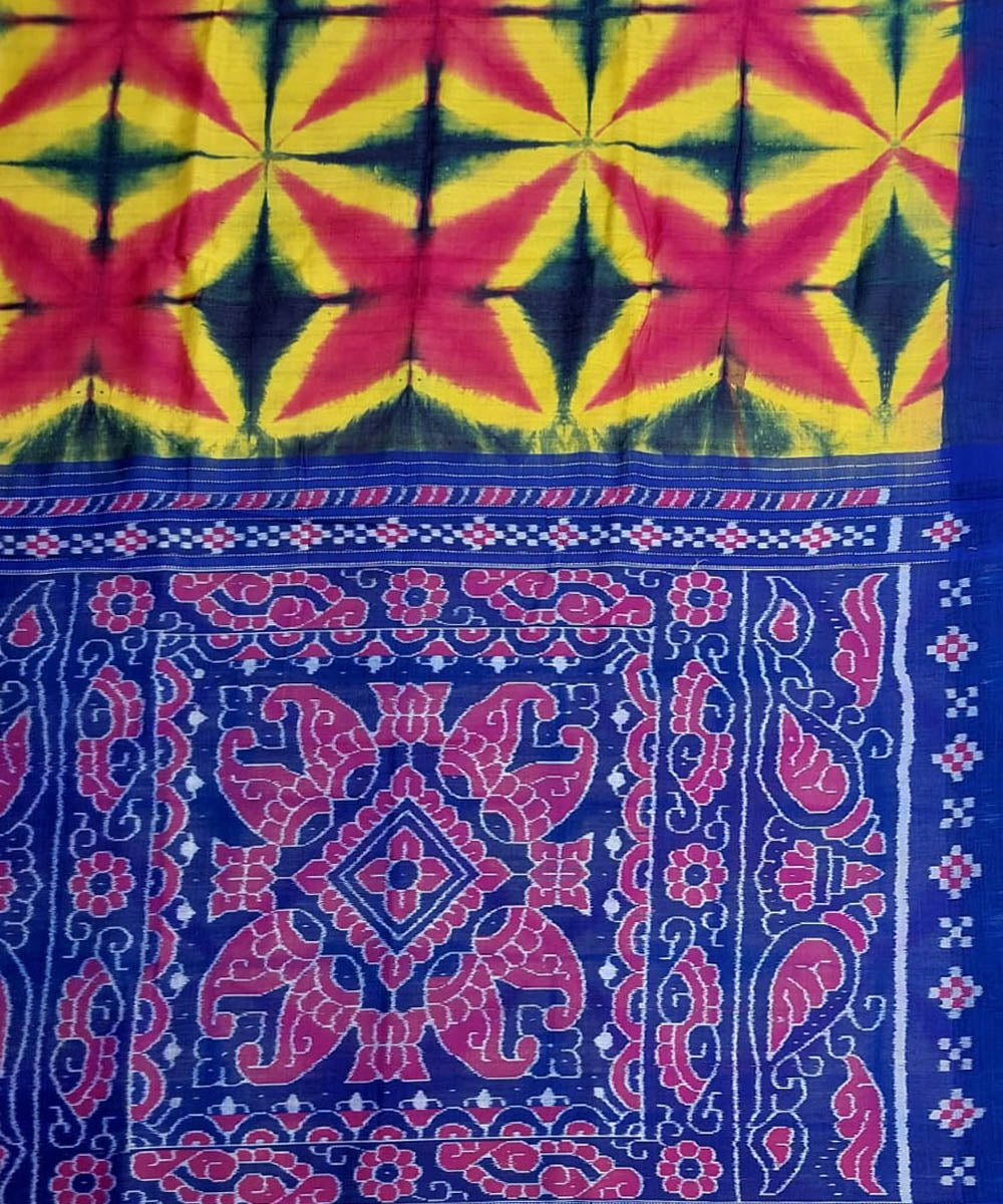 Yellow navy blue handloom gopalpur tussar silk saree