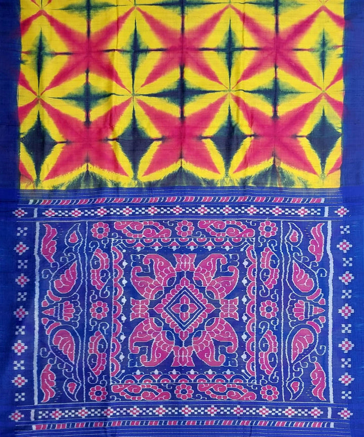 Yellow navy blue handloom gopalpur tussar silk saree