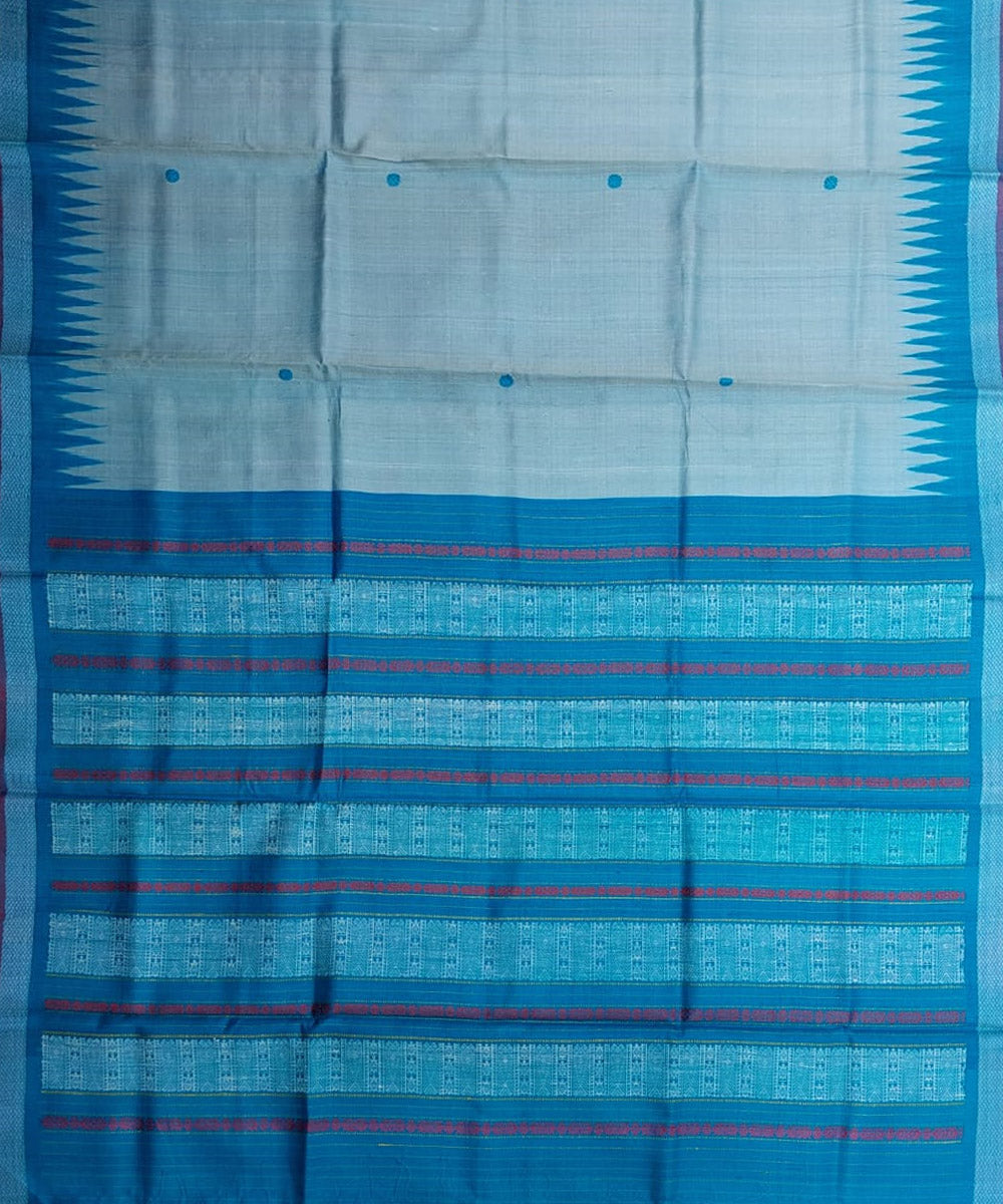 Sky blue sea blue tussar silk handloom gopalpur saree