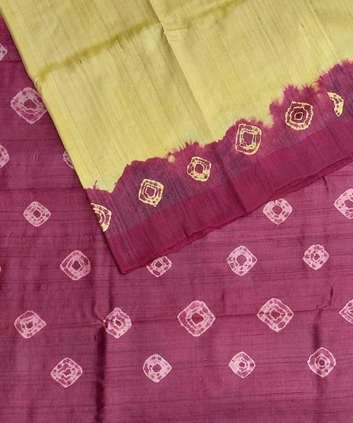 Cream maroon tussar silk hand printed gopalpur saree