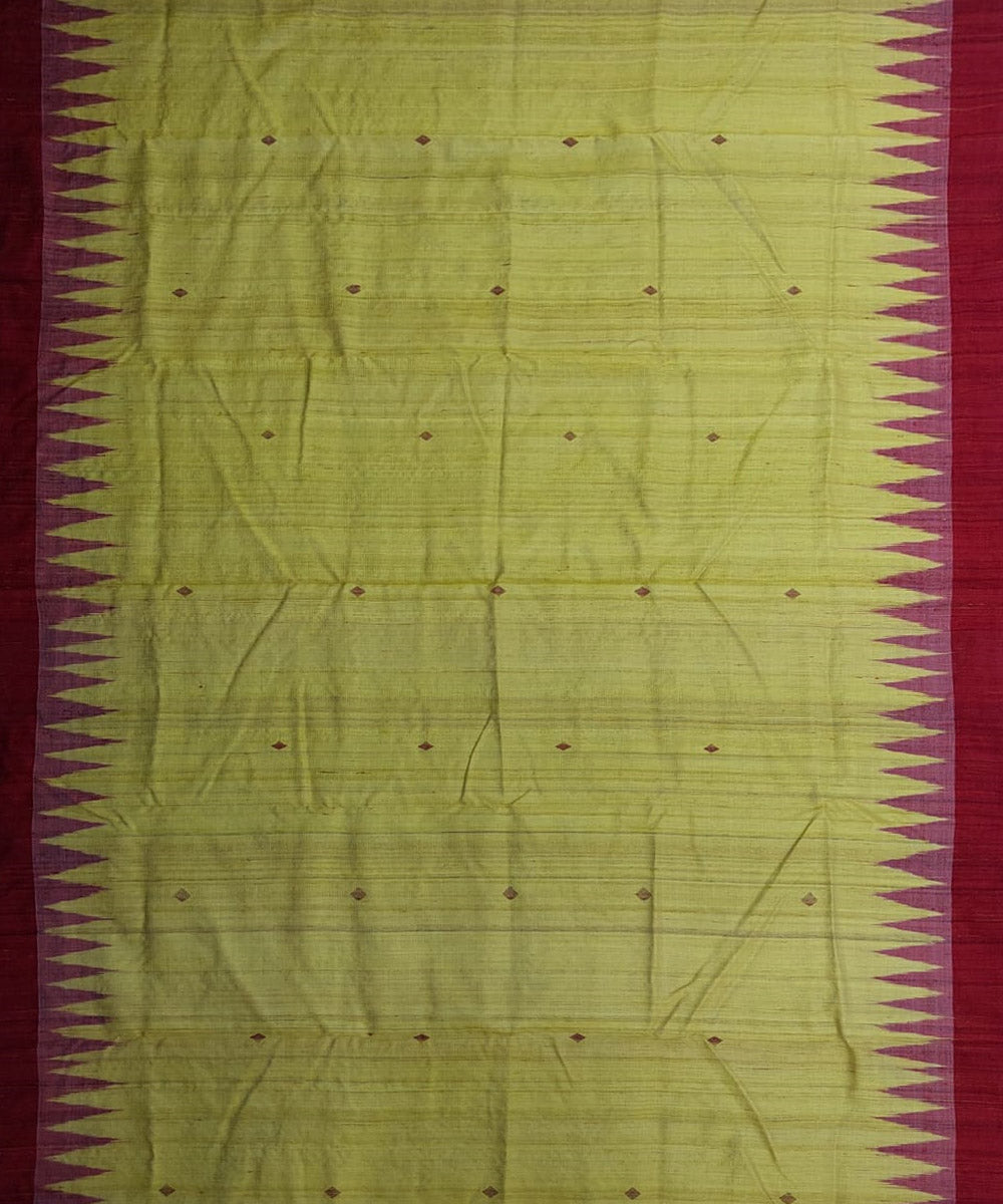 Yellow maroon tussar silk handloom gopalpur saree