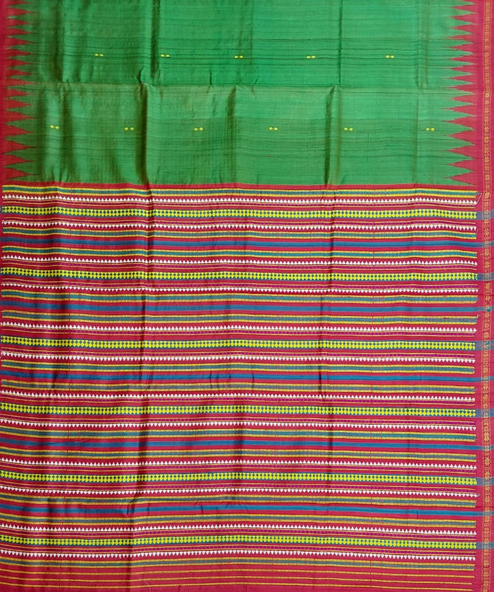 Dark green red tussar silk handloom gopalpur saree
