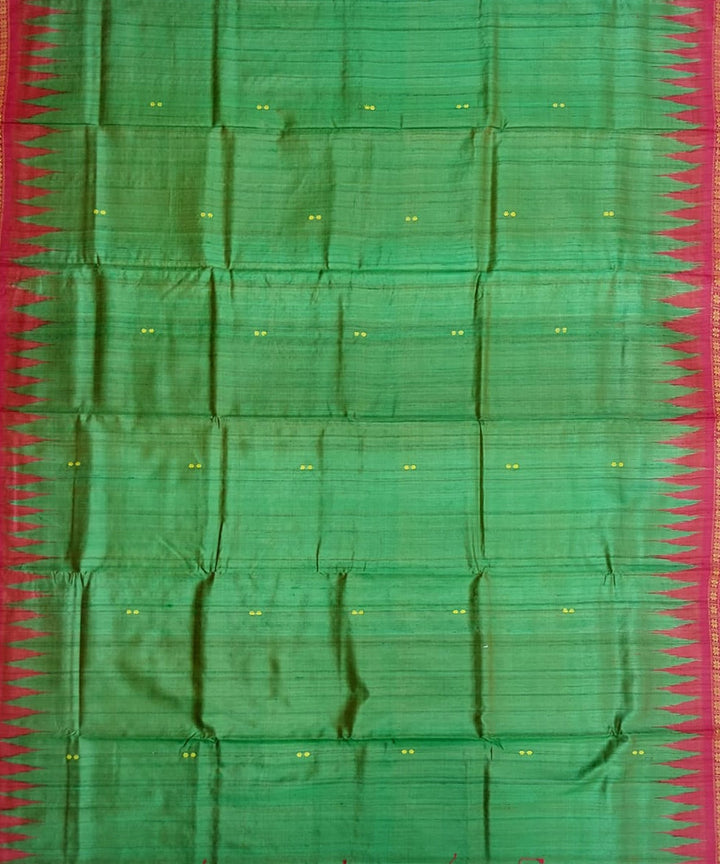 Dark green red tussar silk handloom gopalpur saree
