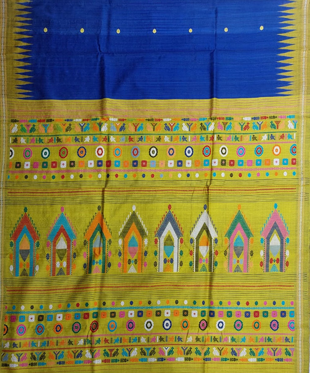 Navy blue yellow tussar silk handloom gopalpur saree