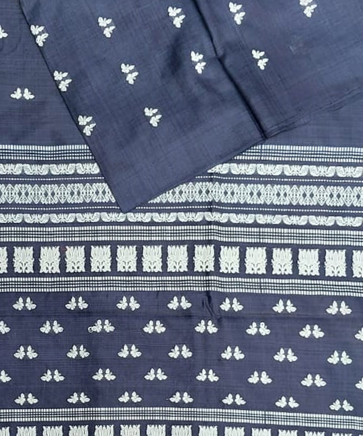Navy blue white tussar silk handloom gopalpur saree