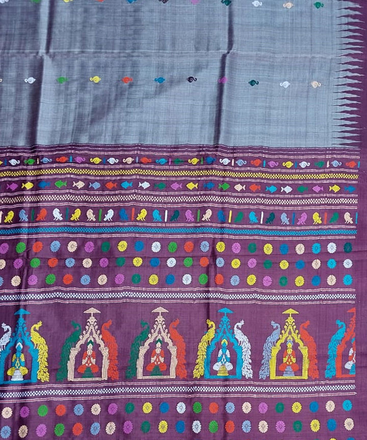 Grey blue tussar silk handloom gopalpur saree