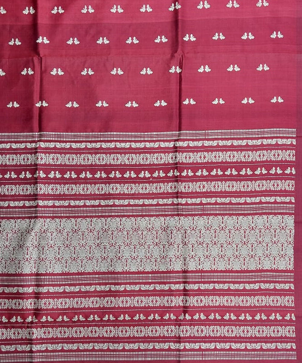 Red white tussar silk handloom gopalpur saree