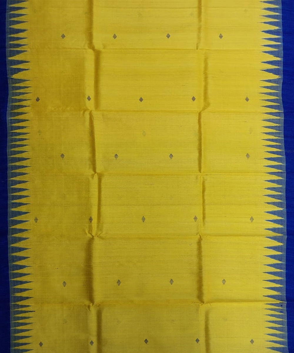 Yellow navy blue tussar silk handloom gopalpur saree