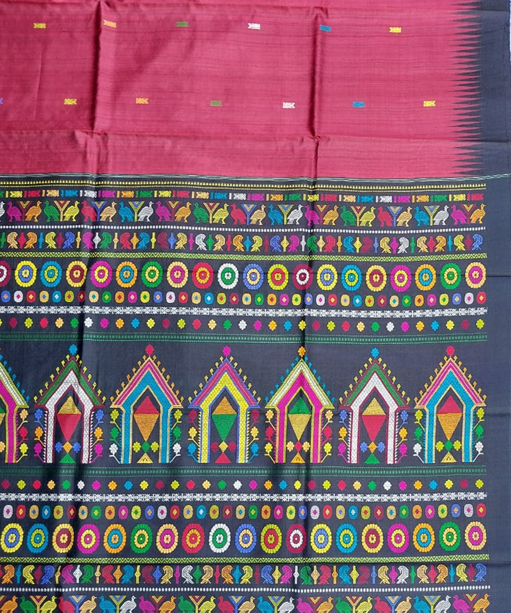 Red black tussar silk handloom gopalpur saree