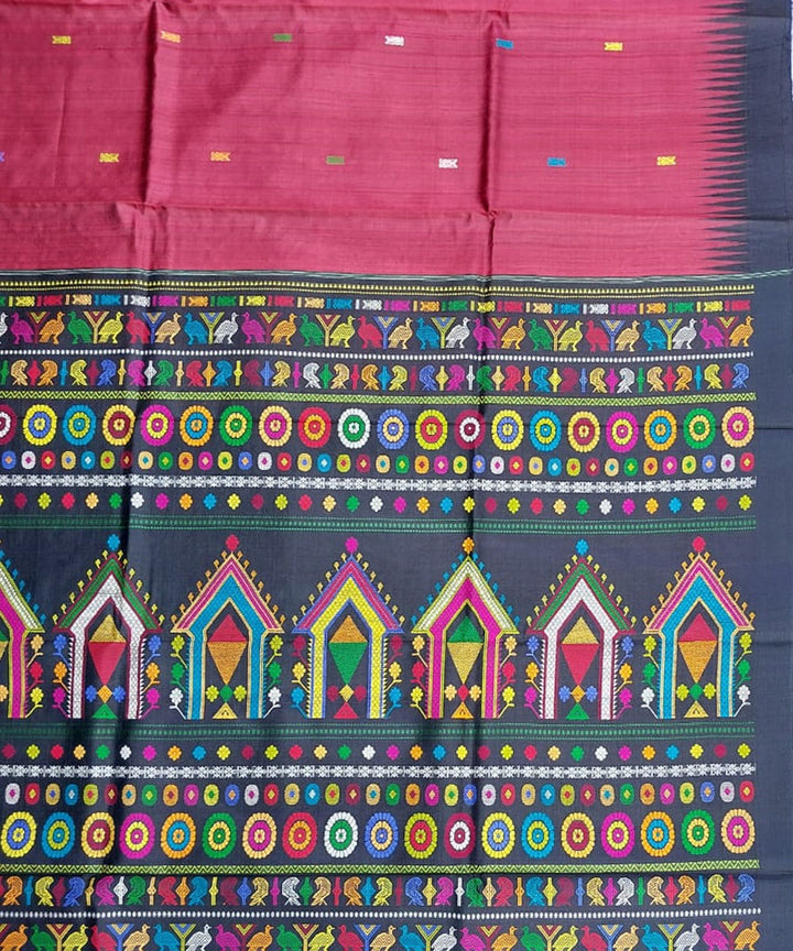 Red black tussar silk handloom gopalpur saree
