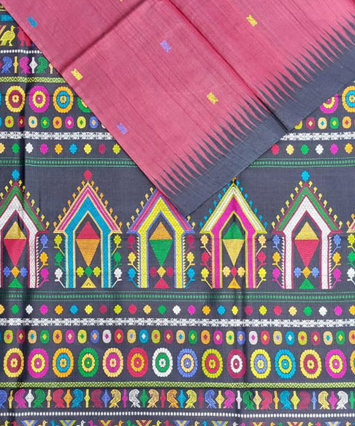 Red black tussar silk handloom gopalpur saree