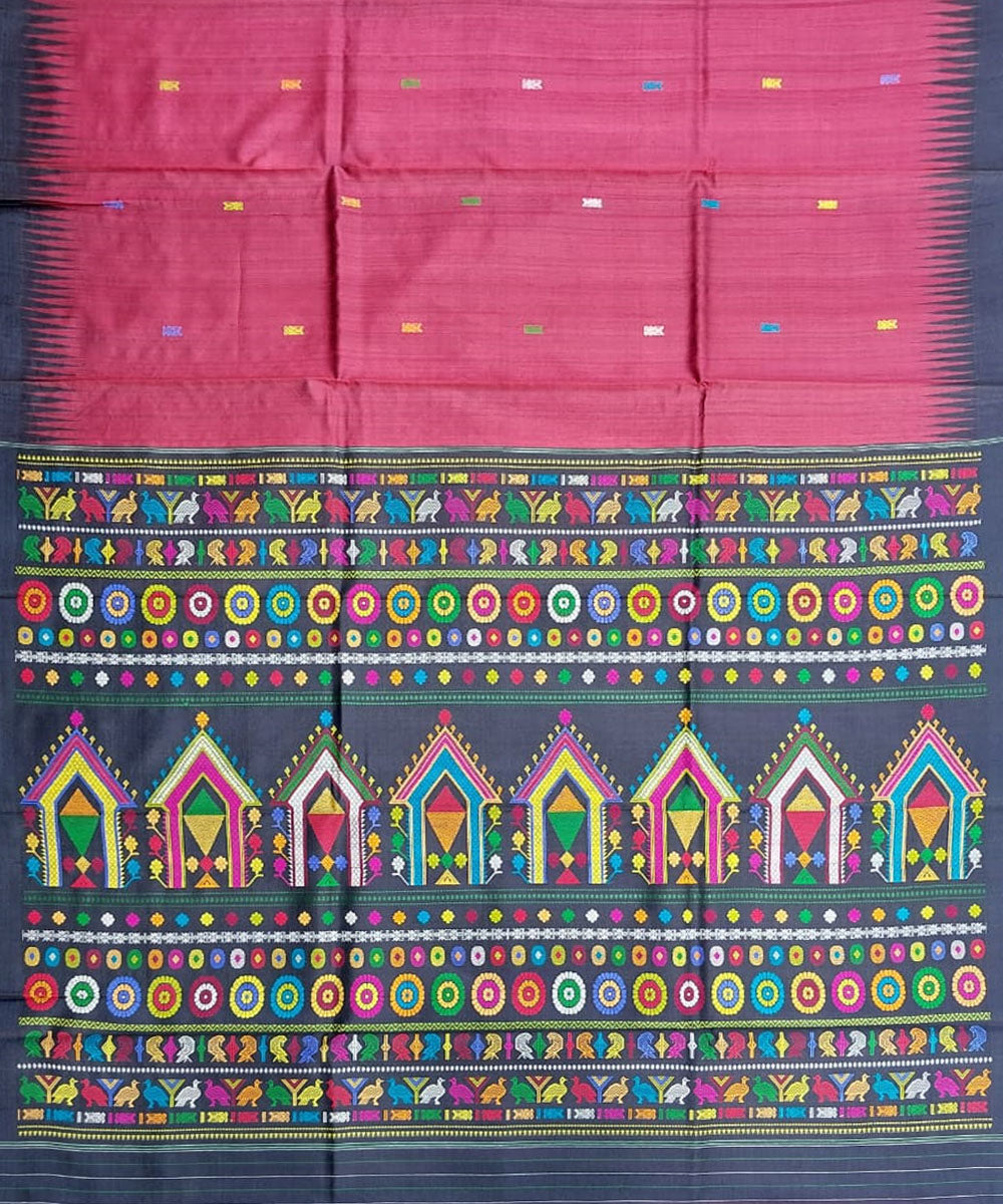 Red black tussar silk handloom gopalpur saree