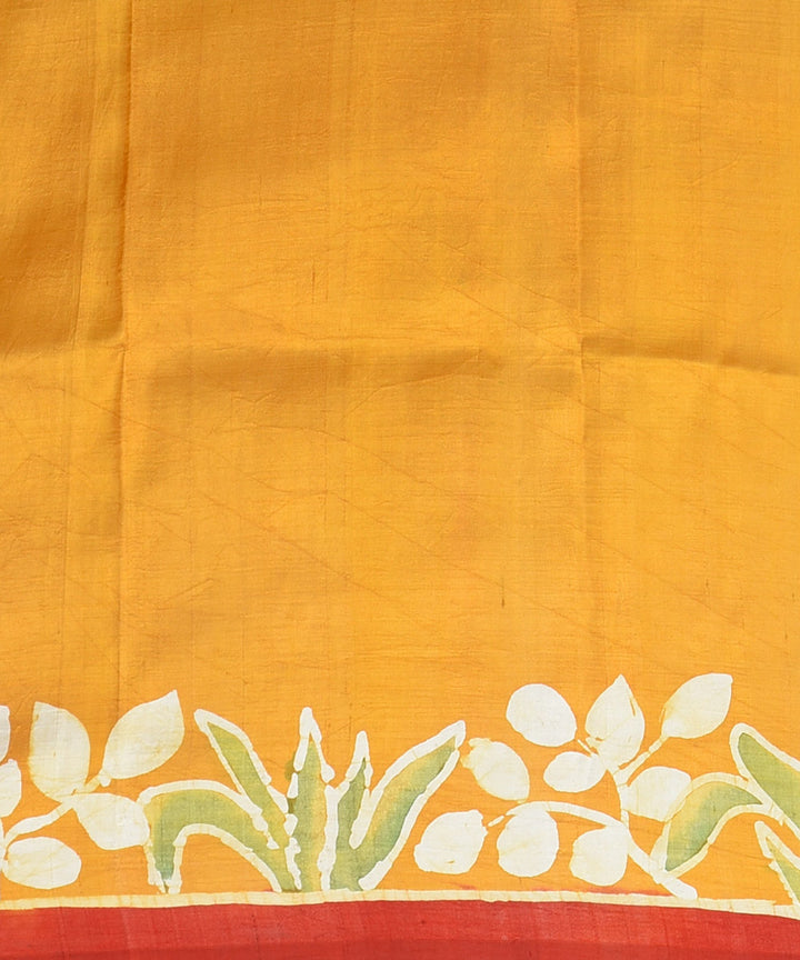 Yellow multicolor pallu silk hand printed batik print saree