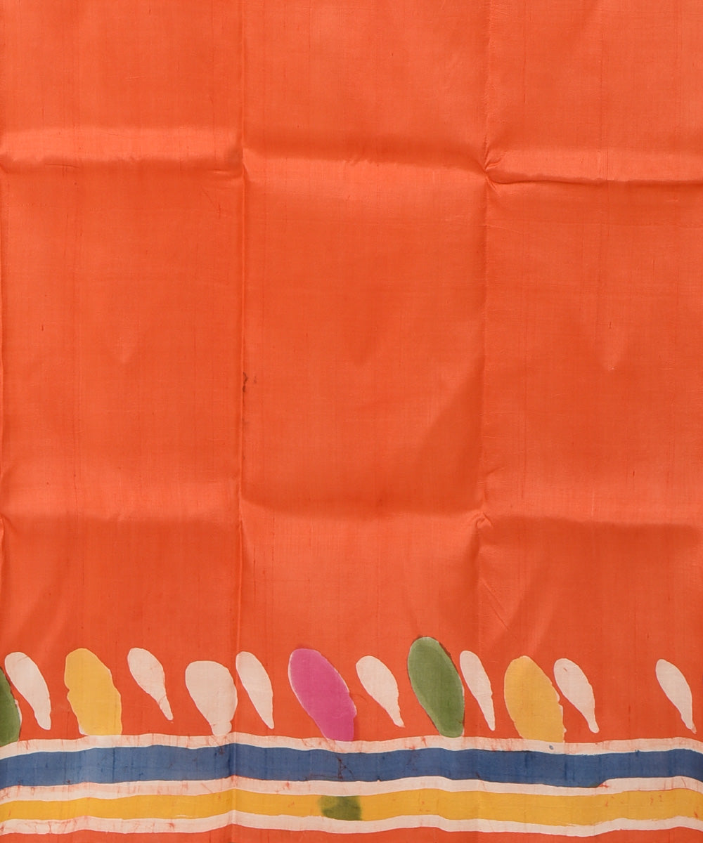 Multicolor with orange pallu silk hand printed batik print saree