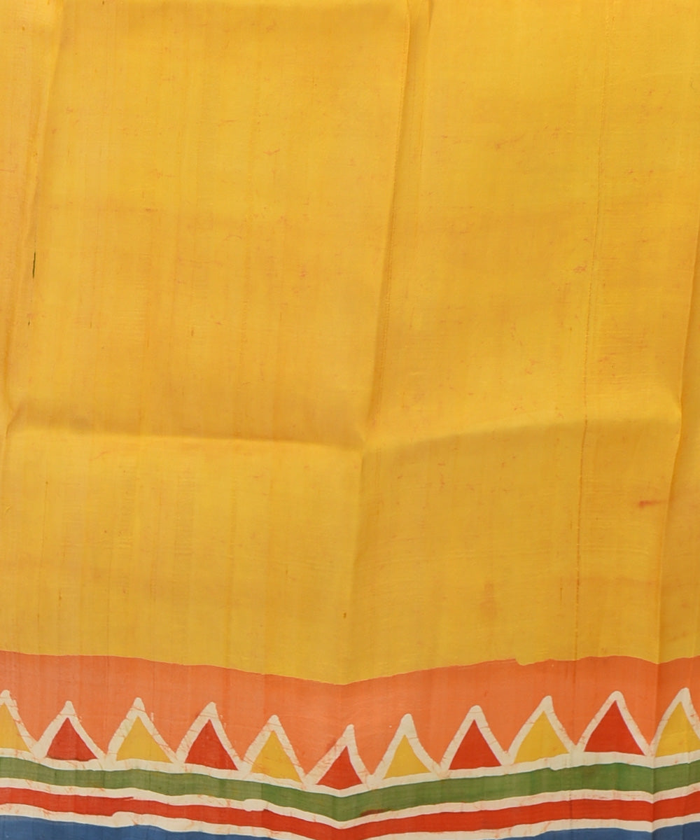 Yellow multicolor silk hand printed batik print saree