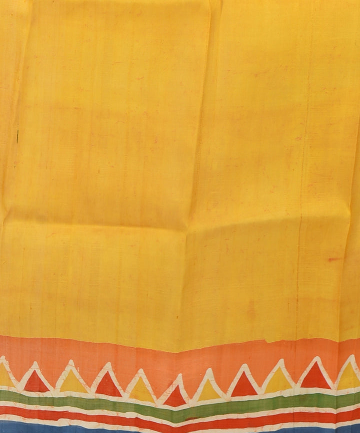 Yellow multicolor silk hand printed batik print saree