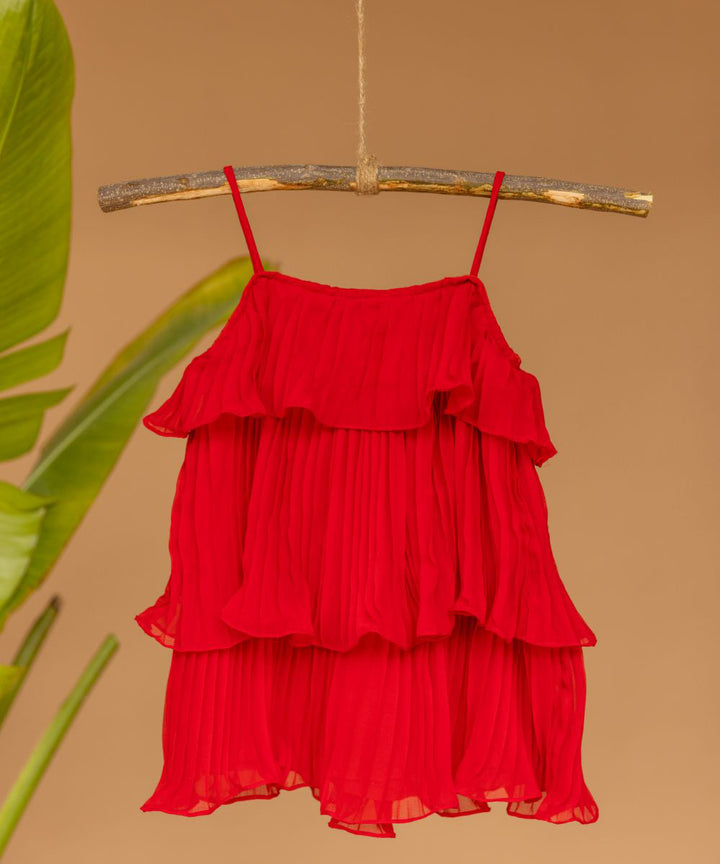 Red handwoven cotton flared dress