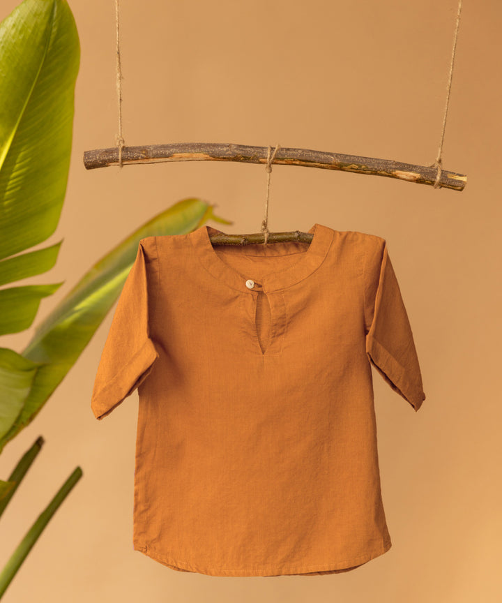 Brown handwoven cotton half sleeves tshirt