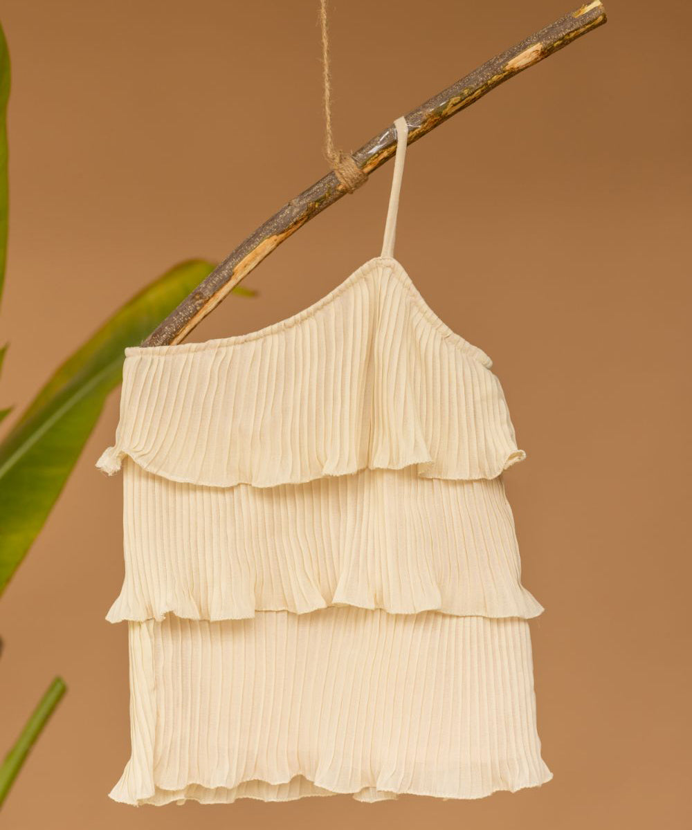 Beige hand woven cotton flared dress