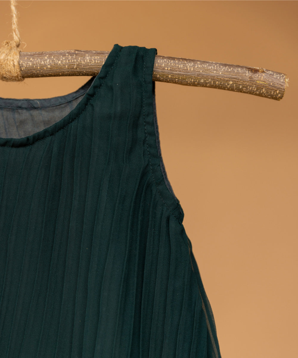 Green handwoven cotton half sleeves dress