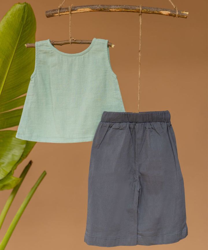 Mint grey handwoven cotton top and bottom set