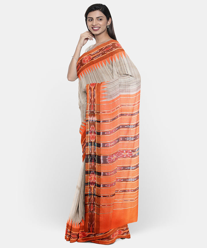 Beige orange chhattisgarh tussar silk handwoven saree
