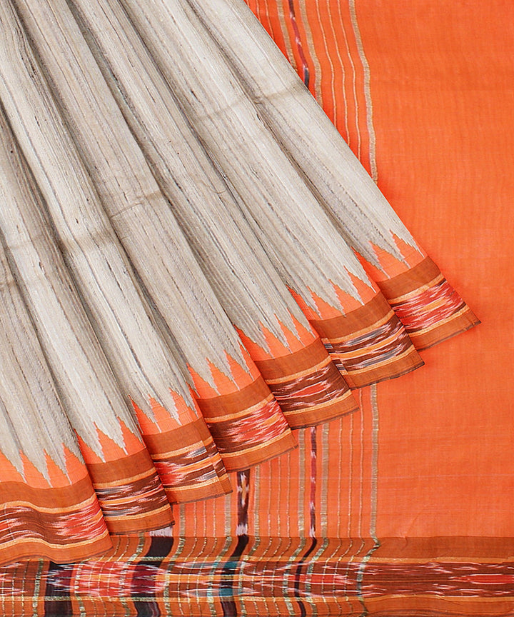 Beige orange chhattisgarh tussar silk handwoven saree