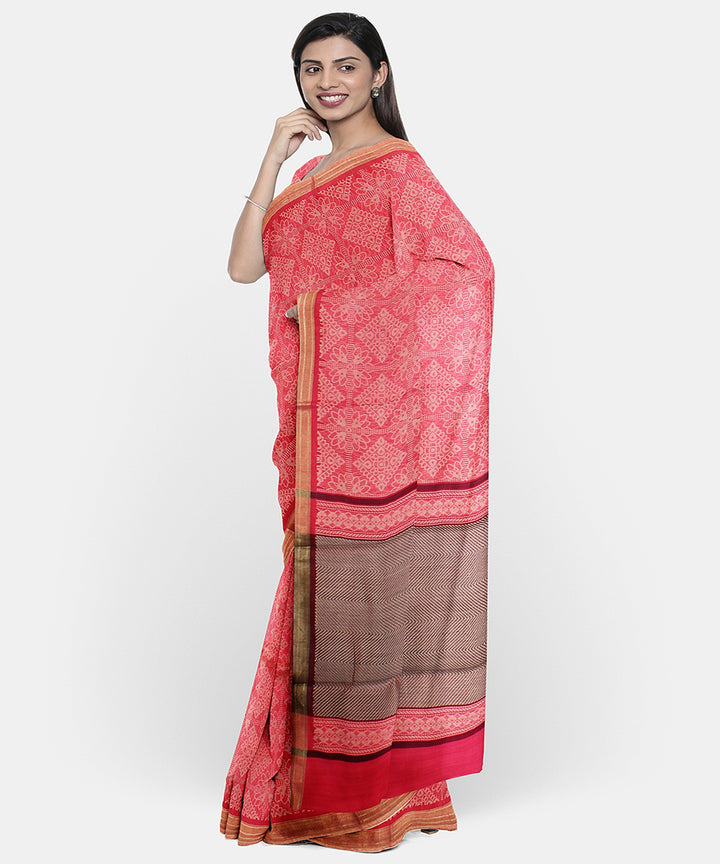 Pink chhattisgarh tussar silk handwoven patli saree