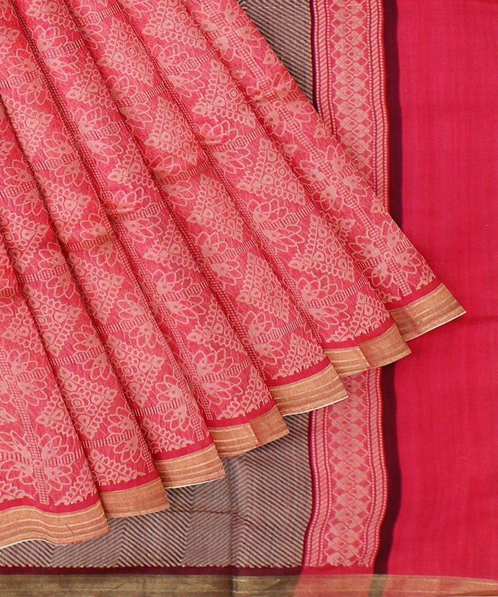 Pink chhattisgarh tussar silk handwoven patli saree