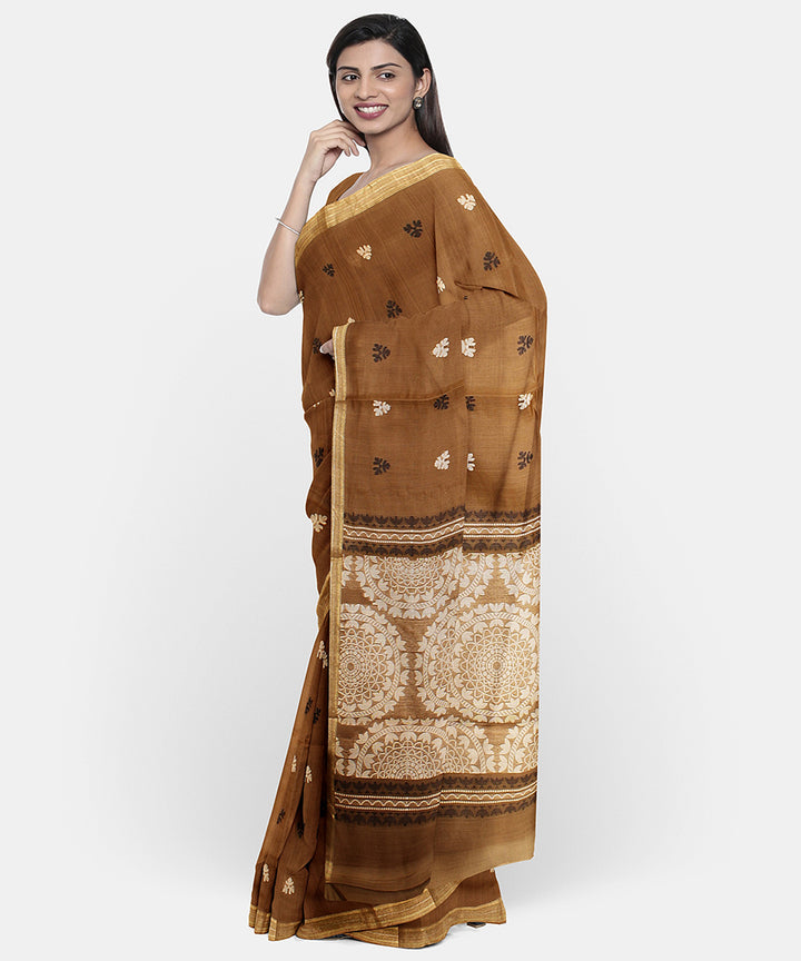Brown chhattisgarh tussar silk handwoven saree