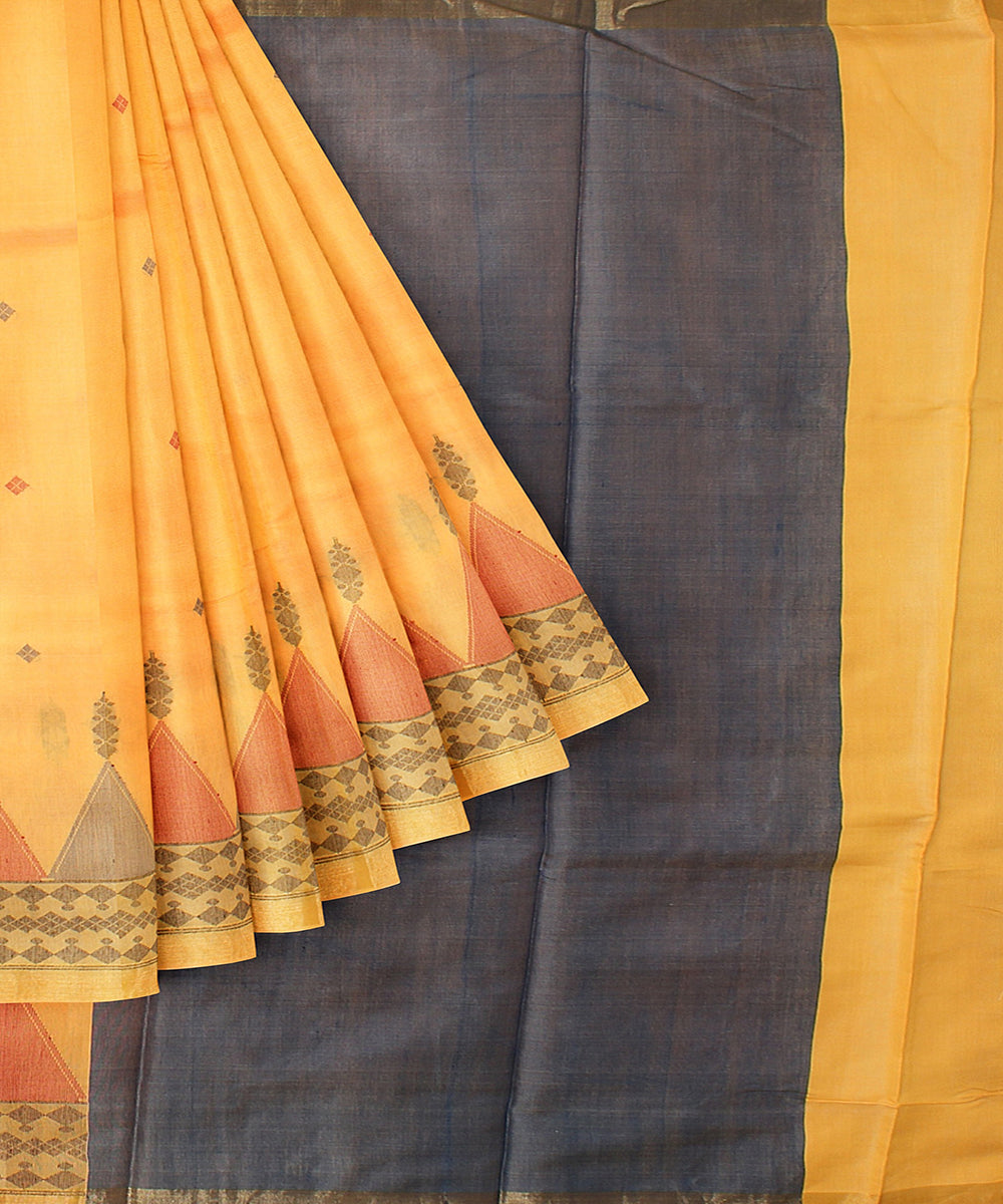 Yellow multicolour chhattisgarh tussar silk handwoven saree