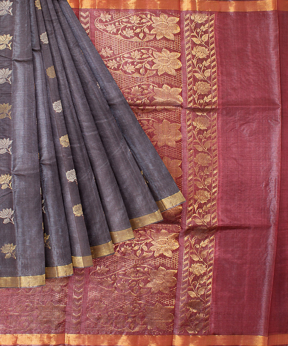 Grey handwoven chhattisgarh tussar silk saree