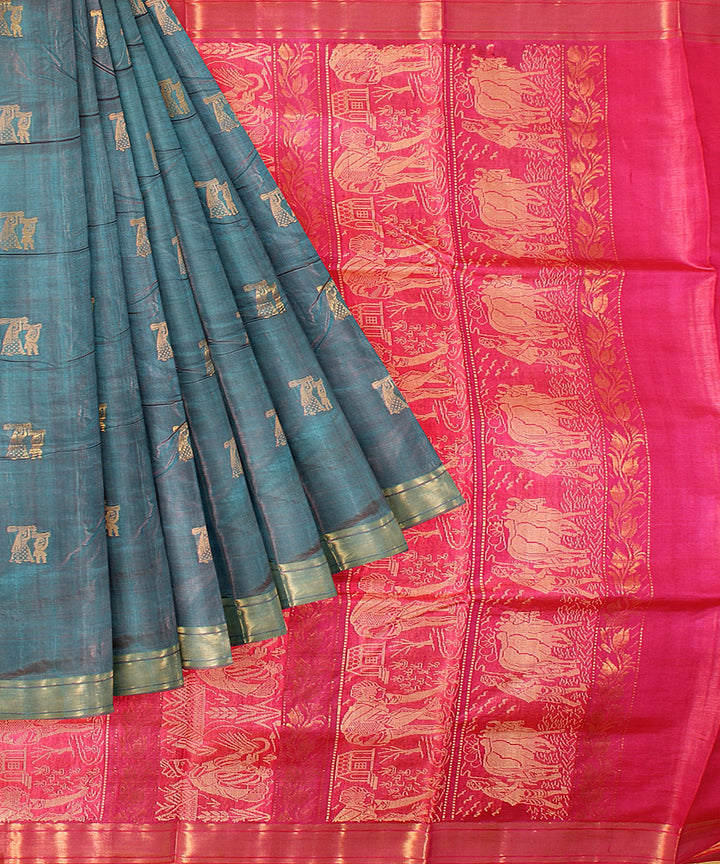 Navy blue chhattisgarh tussar silk handwoven saree