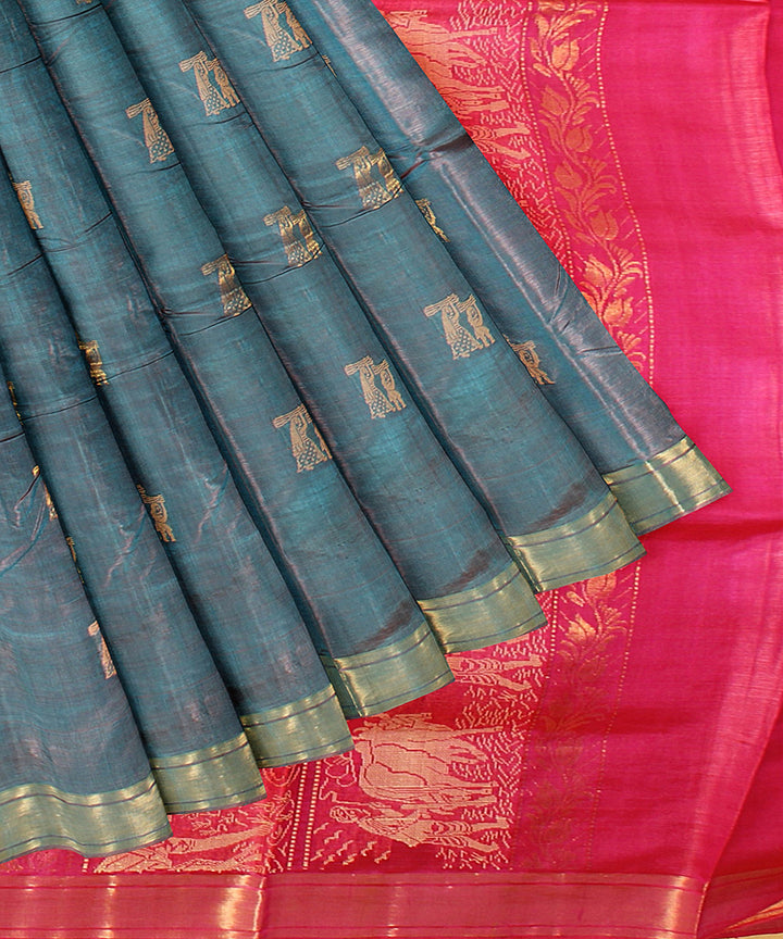 Navy blue chhattisgarh tussar silk handwoven saree