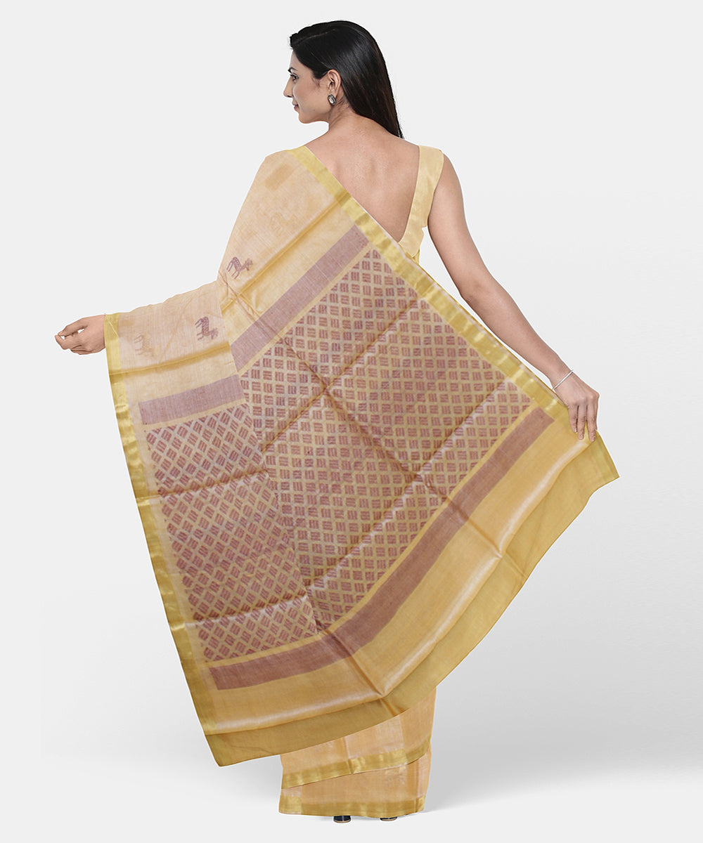 Yellow chhattisgarh tussar silk handwoven saree
