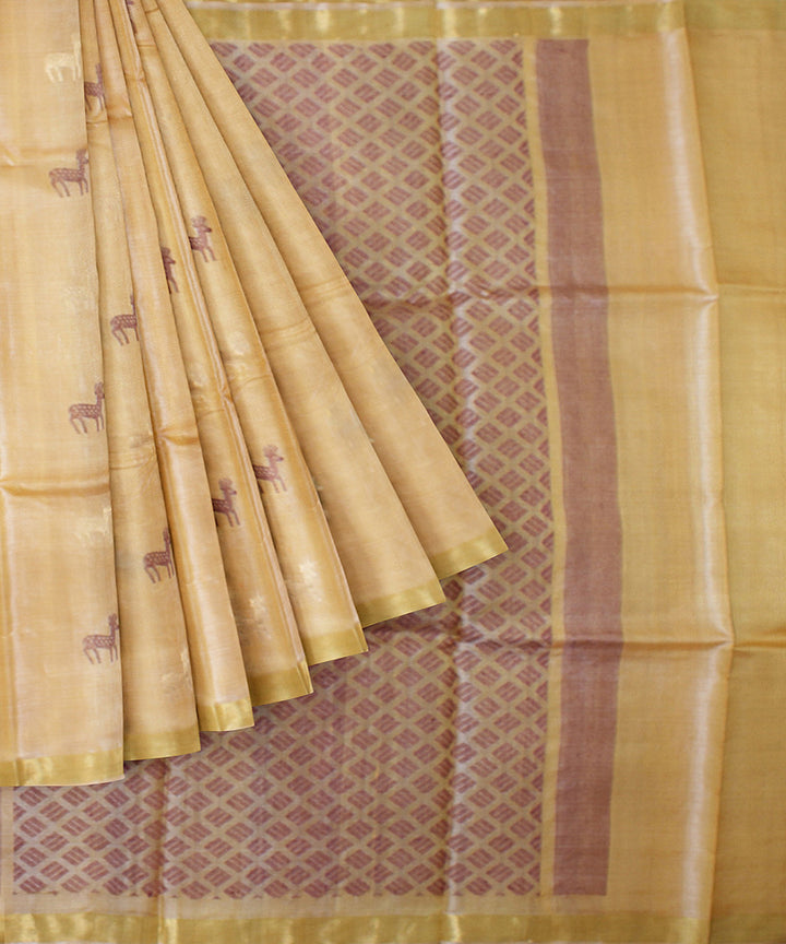 Yellow chhattisgarh tussar silk handwoven saree