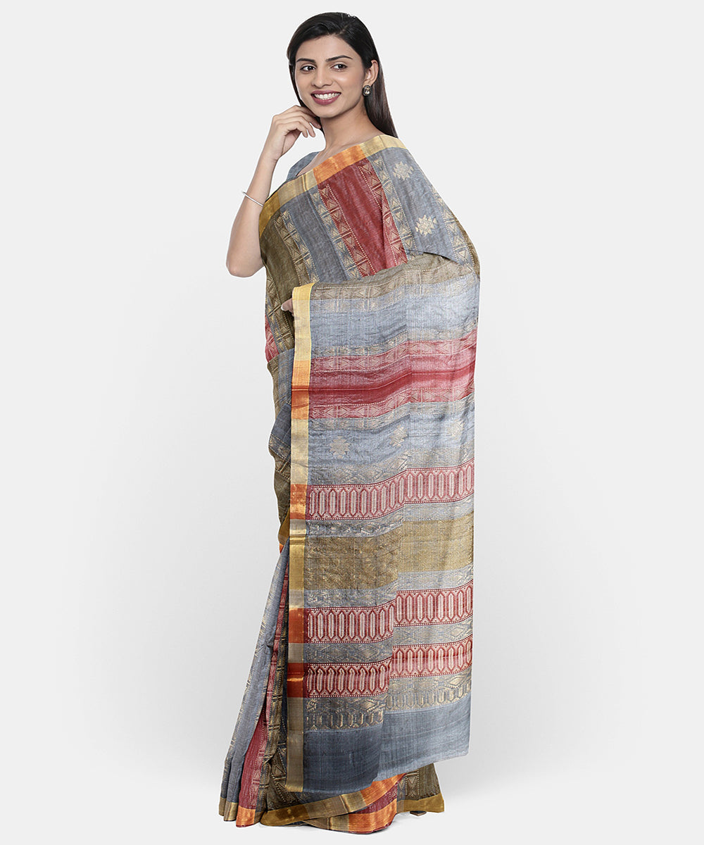 Grey chhattisgarh handloom tussar silk saree