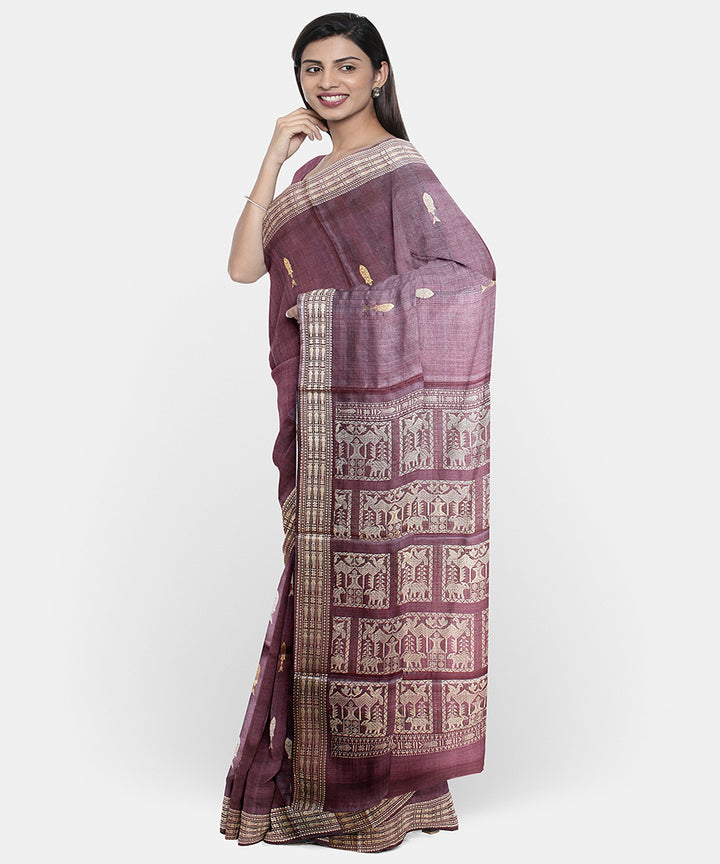 Magenta chhattisgarh tussar silk fish motif handwoven saree