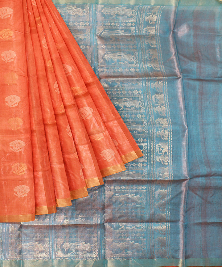 Red golden chhattisgarh tussar silk handwoven saree
