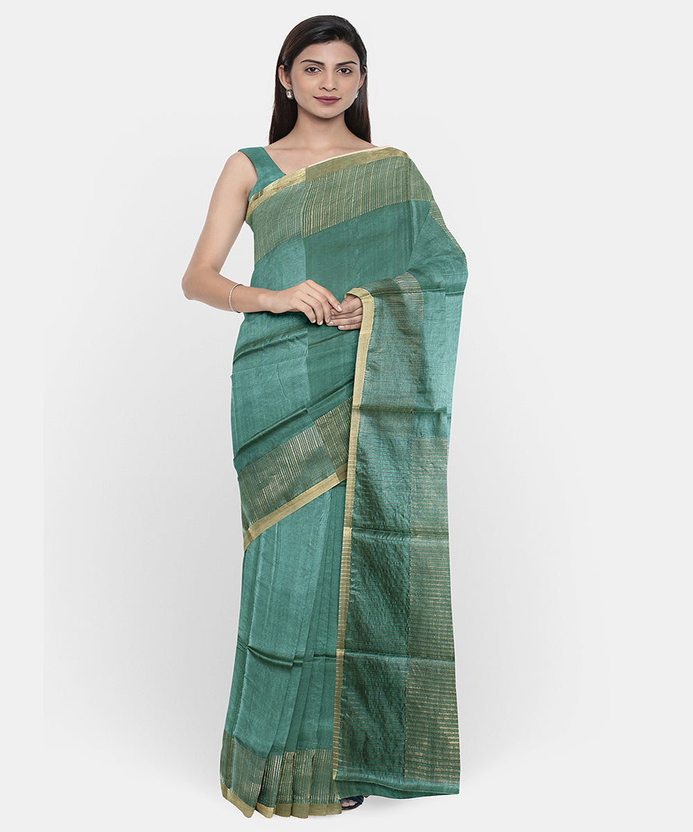 Dark green chhattisgarh tussar silk handwoven saree