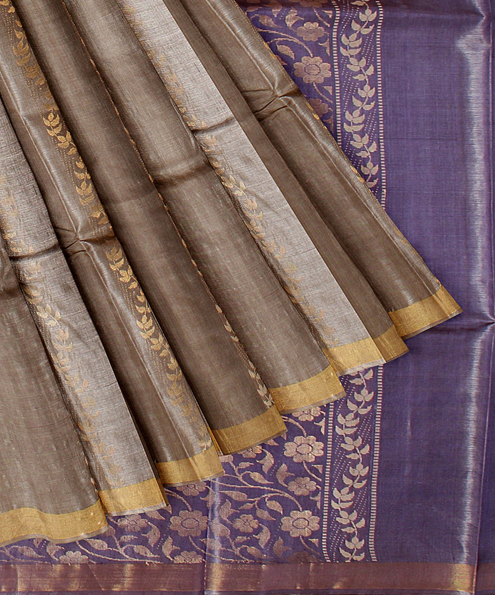 Grey chhattisgarh tussar silk handwoven saree