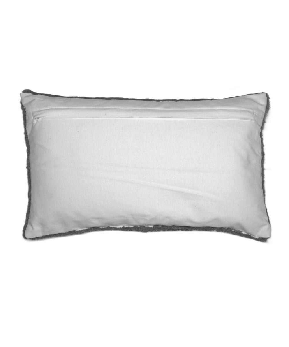 White grey hand embroidered cotton cushion cover