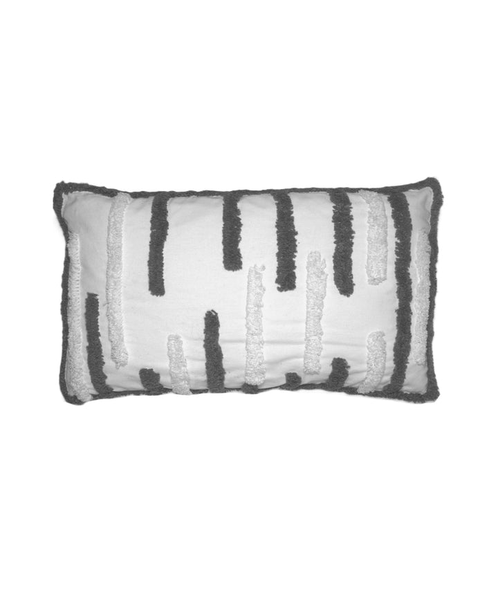 White grey hand embroidered cotton cushion cover