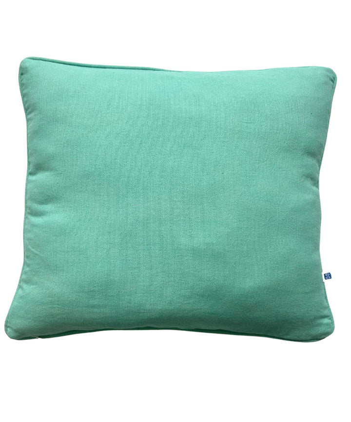 Teal green plain handloom cotton cushion cover