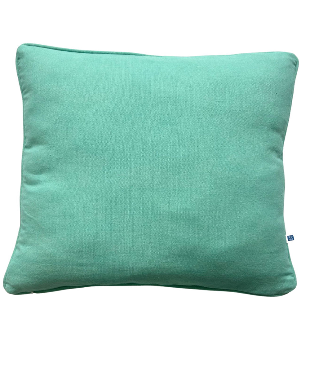 Teal green plain handloom cotton cushion cover