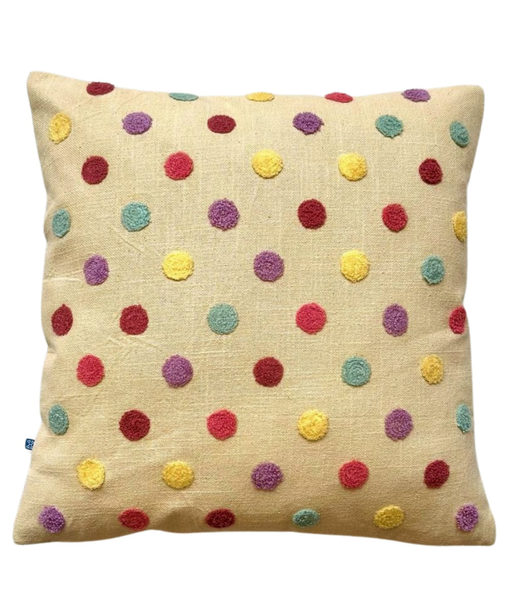 Cream slub cotton hand embroidered cushion cover